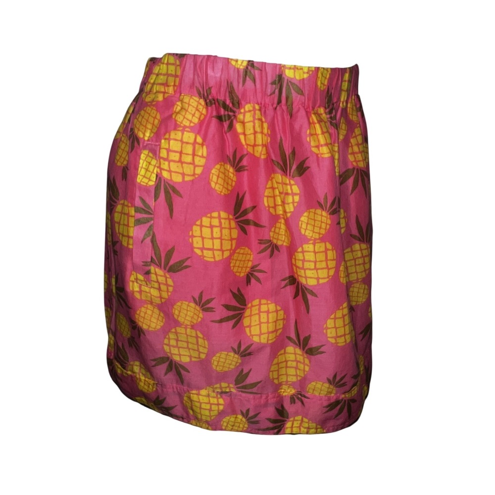J. Crew Pink Pineapple Print Elastic Waist Skirt Women's Size L Summer Casual - Picture 2 of 8